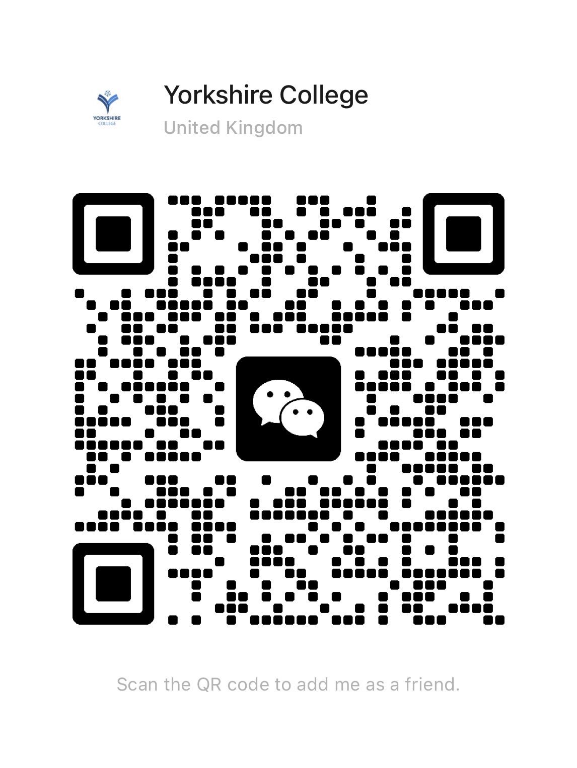WeChat QR code to contact Yorkshire College in Leeds
